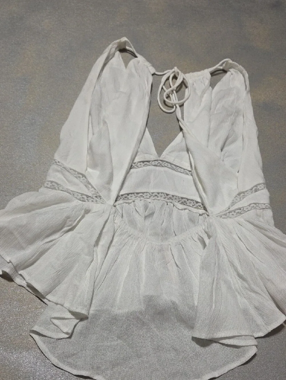 Free People White Lace-Trim Halter Peplum Top